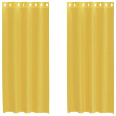 vidaXL Voile κουρτίνες με ροδέλες 2 τεμάχια Κίτρινο 140x245cm