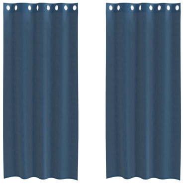 vidaXL Voile κουρτίνες με ροδέλες 2 τεμάχια Μπλε Ρουά 140x245cm