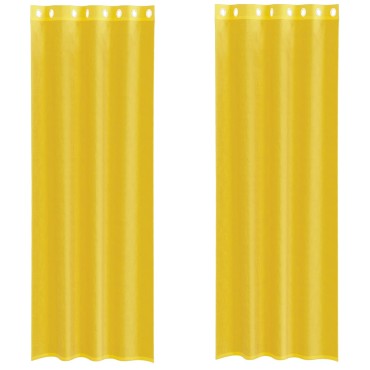 vidaXL Voile κουρτίνες με ροδέλες 2 τεμάχια Κίτρινο