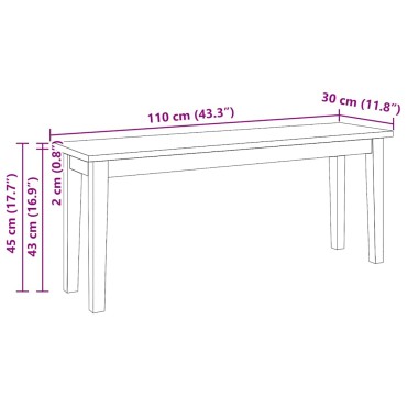 Πάγκος vidaXL μασίφ ξύλο καουτσούκ 110x30x45cm