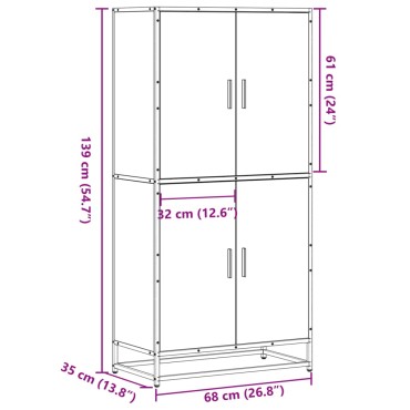 vidaXL Highboard Μαύρο 68x35x139cm Κατασκευασμένο ξύλο 1 τεμ.