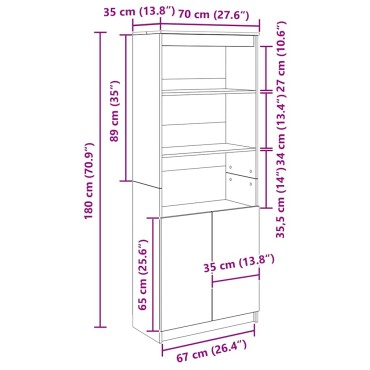 vidaXL Ντουλάπι Λευκό 70x35x180cm από Επεξεργασμένο Ξύλο 1 τεμ.