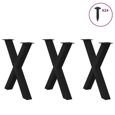 vidaXL Πόδια τραπεζαρίας σχήμα Χ 3 τεμ. Μαύρο 70x(72-73)cm Χάλυβας