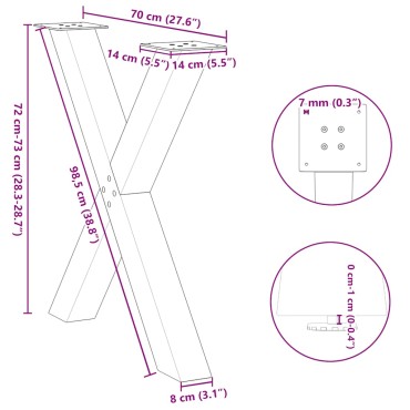 vidaXL Πόδια τραπεζαρίας σχήμα Χ 3 τεμ. Μαύρο 70x(72-73)cm Χάλυβας