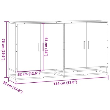 vidaXL Sideboard Μαύρο 134x35x76cm Κατασκευασμένο ξύλο 1 τεμ.