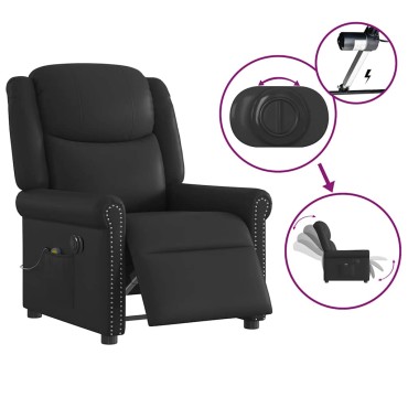 vidaXL Ηλεκτρική καρέκλα ανάκλισης μασάζ Shiny Black Faux Leather
