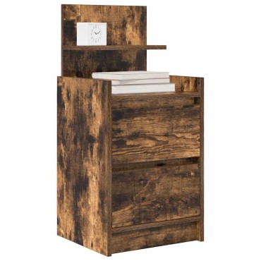 vidaXL Κομοδίνο με 2 συρτάρια Καπνιστή Δρυς 38x34x80cm 1 τεμ.