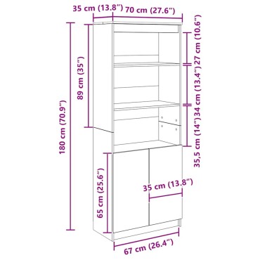 vidaXL Ντουλάπι Αρτισιανή Δρυς 70x35x180cm από Επεξεργασμένο Ξύλο 1 τεμ.