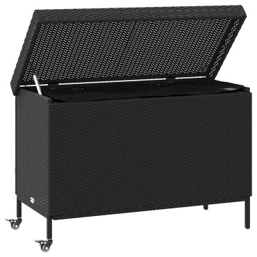 vidaXL κουτί αποθήκευσης κήπου με ρόδες μαύρο 110x55x73cm
