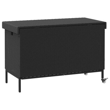 vidaXL κουτί αποθήκευσης κήπου με ρόδες μαύρο 110x55x73cm