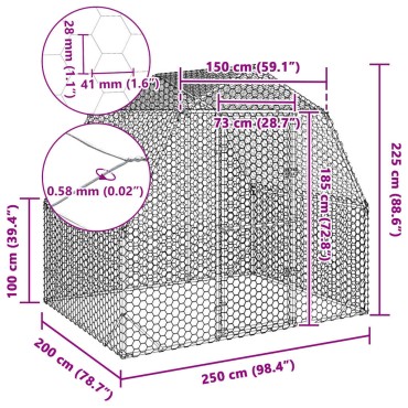 vidaXL Chicken Run 2,5x2x2,25 m Γαλβανισμένος χάλυβας