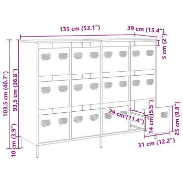 vidaXL Sideboard Μουστάρδα κίτρινη 135x39x103,5cm Ατσάλι ψυχρής έλασης 1 τεμ.