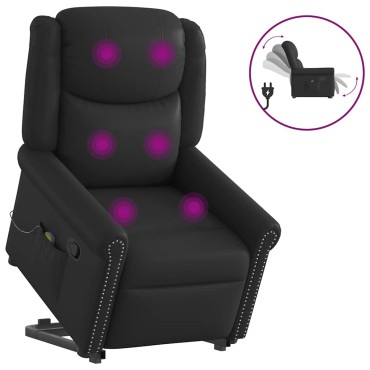 vidaXL Μόνιμη πολυθρόνα μασάζ Shiny Black Faux Leather