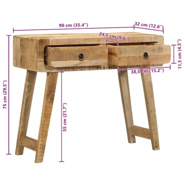vidaXL Τραπέζι κονσόλας 90x32x75cm από μασίφ ξύλο Rough Mango 1 τεμ.