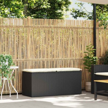 vidaXL Πάγκος κήπου με μαξιλάρι Μαύρο 110x40x44cm Poly Rattan