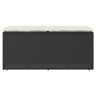 vidaXL Πάγκος κήπου με μαξιλάρι Μαύρο 110x40x44cm Poly Rattan