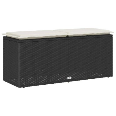 vidaXL Πάγκος κήπου με μαξιλάρι Μαύρο 110x40x44cm Poly Rattan