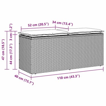 vidaXL Πάγκος κήπου με μαξιλάρι Μαύρο 110x40x44cm Poly Rattan