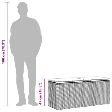 vidaXL Πάγκος κήπου με μαξιλάρι Μαύρο 110x40x44cm Poly Rattan