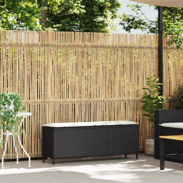 vidaXL Πάγκος κήπου με μαξιλάρι Μαύρο 110x30x40,5cm Poly Rattan
