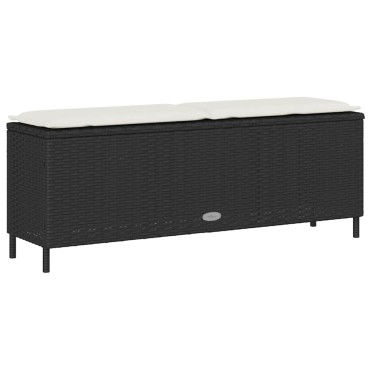 vidaXL Πάγκος κήπου με μαξιλάρι Μαύρο 110x30x40,5cm Poly Rattan