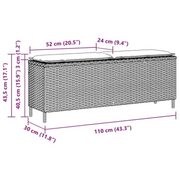 vidaXL Πάγκος κήπου με μαξιλάρι Μαύρο 110x30x40,5cm Poly Rattan