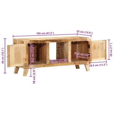 ντουλάπι τηλεόρασης vidaXL 105x46x32cm μασίφ ξύλο ακατέργαστο μάνγκο