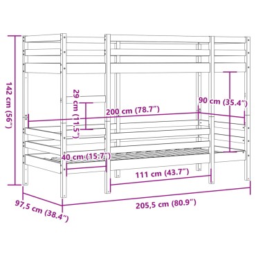 vidaXL Κουκέτα 90x200cm από Μασίφ Ξύλο Πεύκου 1 τεμ. - Μονό