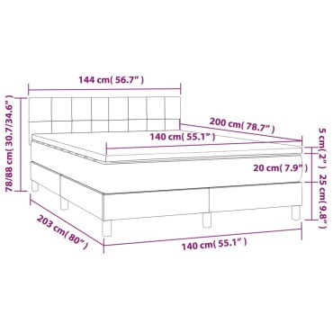 vidaXL Κρεβάτι Boxspring με Στρώμα & LED Taupe 140x200 εκ. Υφασμάτινο