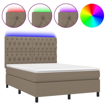 vidaXL Κρεβάτι Boxspring με Στρώμα & LED Taupe 140x200 εκ. Υφασμάτινο