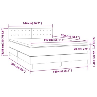 vidaXL Κρεβάτι Boxspring με Στρώμα & LED Taupe 140x200 εκ. Υφασμάτινο