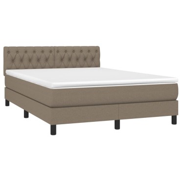 vidaXL Κρεβάτι Boxspring με Στρώμα & LED Taupe 140x200 εκ. Υφασμάτινο