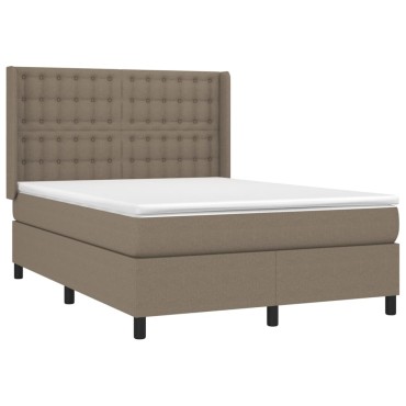 vidaXL Κρεβάτι Boxspring με Στρώμα & LED Taupe 140x200 εκ. Υφασμάτινο