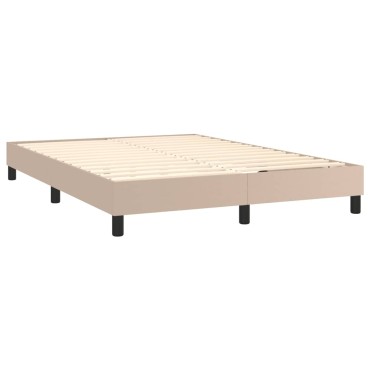 vidaXL Κρεβάτι Boxspring Στρώμα&LED Καπουτσίνο 140x200 εκ. Συνθ. Δέρμα