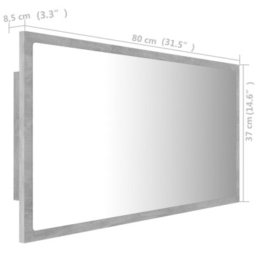 vidaXL Καθρέφτης Μπάνιου Γκρι Σκυροδέματος 80x8,5x37cm Ακρυλικός 1 τεμ.