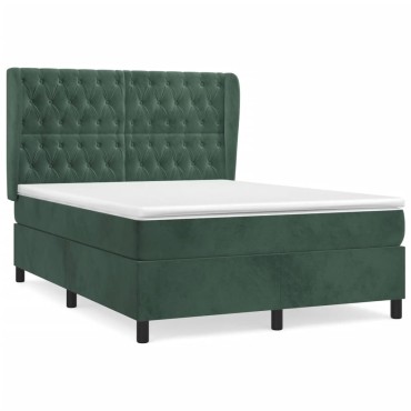 vidaXL Κρεβάτι Boxspring με Στρώμα Σκούρο Πράσινο 140x200εκ. Βελούδινο