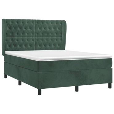 vidaXL Κρεβάτι Boxspring με Στρώμα Σκούρο Πράσινο 140x200εκ. Βελούδινο