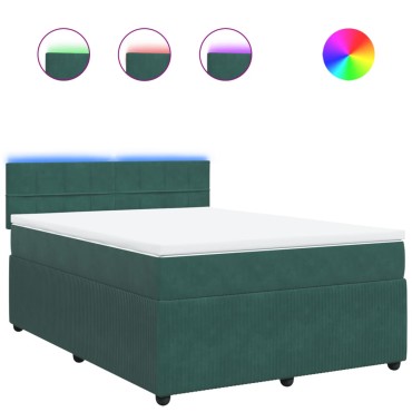vidaXL Κρεβάτι Boxspring με Στρώμα Σκούρο Πράσινο 140x200εκ. Βελούδινο