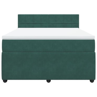 vidaXL Κρεβάτι Boxspring με Στρώμα Σκούρο Πράσινο 140x200εκ. Βελούδινο