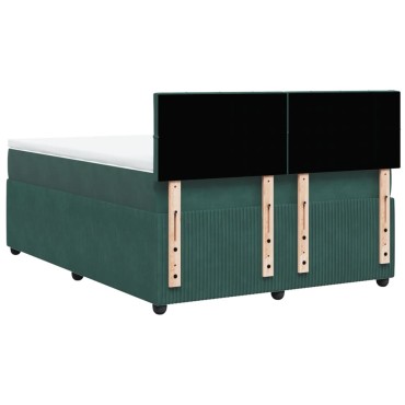 vidaXL Κρεβάτι Boxspring με Στρώμα Σκούρο Πράσινο 140x200εκ. Βελούδινο