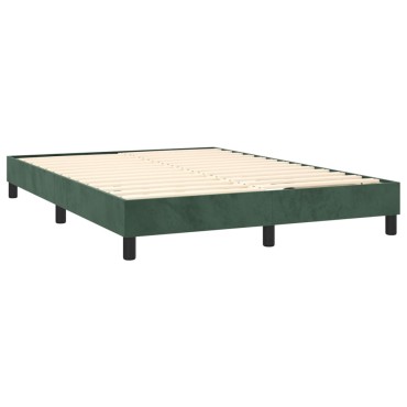 vidaXL Κρεβάτι Boxspring με Στρώμα & LED Σκ. Πράσινο 140x200εκ Βελούδο