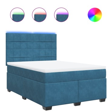 vidaXL Κρεβάτι Boxspring με Στρώμα Μπλε 160x200cm Βελούδινο 1 τεμ. - Διπλό