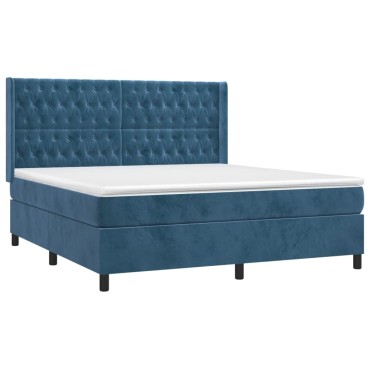 vidaXL Κρεβάτι Boxspring με Στρώμα Σκούρο Μπλε 180x200 εκ. Βελούδινο