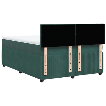 vidaXL Κρεβάτι Boxspring με Στρώμα Σκούρο Πράσινο 140x200εκ. Βελούδινο