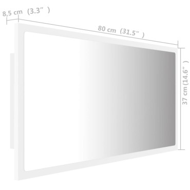 vidaXL Καθρέφτης Μπάνιου με LED Λευκός 80x8,5x37cm Ακρυλικός 1 τεμ.