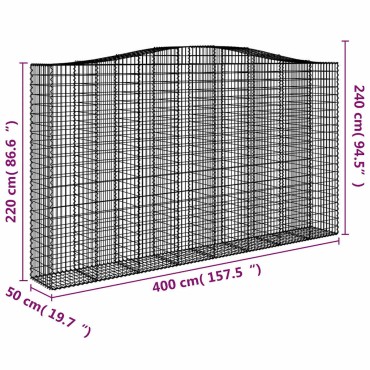 vidaXL Συρματοκιβώτια Τοξωτά 6 τεμ. 400x50x220/240 εκ. Γαλβαν. Ατσάλι