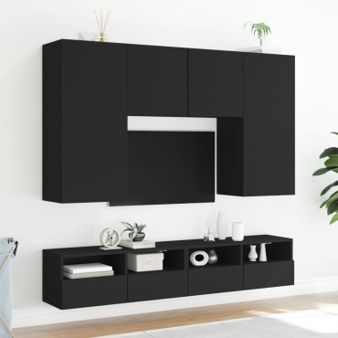 vidaXL Ντουλάπια Τηλεόρασης Τοίχου 2 τεμ. Μαύρα 100x30x30cm Επεξ. Ξύλο