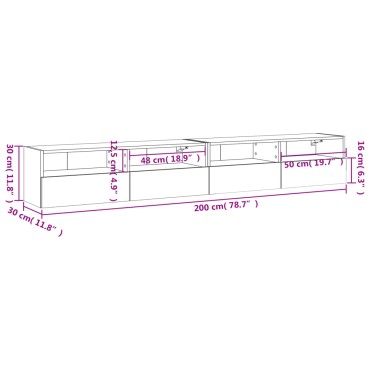 vidaXL Έπιπλα Τηλεόρασης Τοίχου 2 τεμ. Γκρι 100x30x30cm Επ. Ξύλο