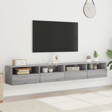 vidaXL Έπιπλα Τηλεόρασης Τοίχου 2 τεμ. Γκρι 100x30x30cm Επ. Ξύλο