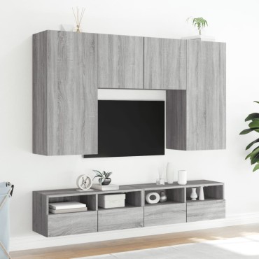 vidaXL Έπιπλα Τηλεόρασης Τοίχου 2 τεμ. Γκρι 100x30x30cm Επ. Ξύλο